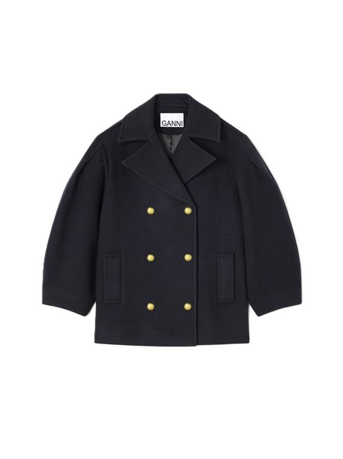 Dark Blue Wool Peacoat Short Midi Coat Ganni Ganni | W0803683 SKY CAPTAIN